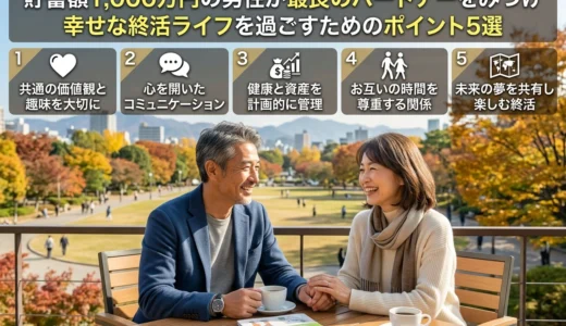 貯蓄額1,000万円の男性が最良のパートナーをみつけ幸せな終活ライフを過ごすためのポイント5選